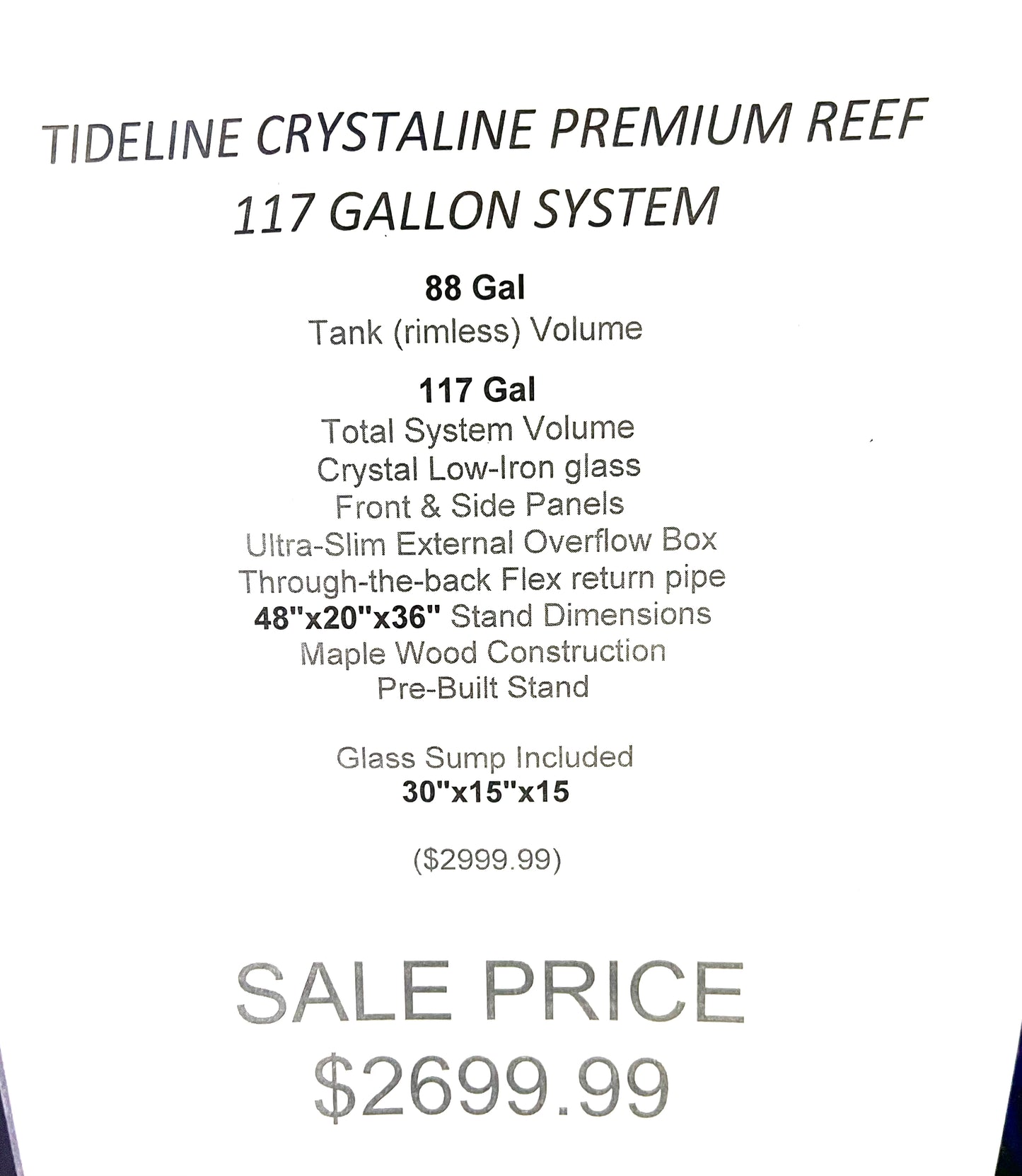 Planet Aquariums 48x20x21 Rimless Crystal Premium Reef Kit