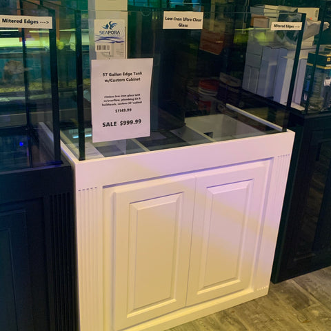 Seapora 57 Gallon Edge Reef-Ready Rimless Aquarium w/Custom Cabinet